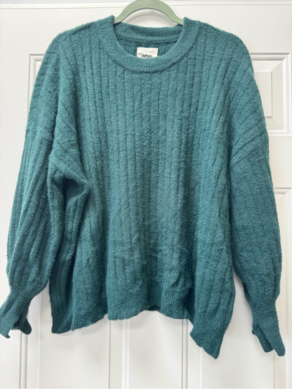 aerie Teal Ribbed Crewneck Sweater